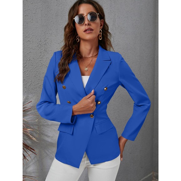 Lapel Collar Double Breasted Gold Button Blazer jacket black - Picture 10 of 12